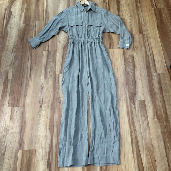 Zara Studio Collection Linen Gray Cargo Jumpsuit size S - Picture 13 of 15